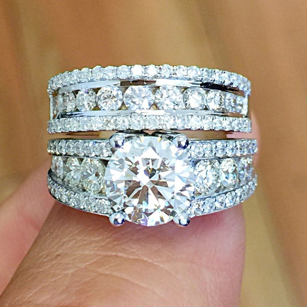 🌸Bague Eternity Full CZ Diamonds Silver Plated Couple Chunky Ring Set,UNVN12286 - Picture 3 of 10